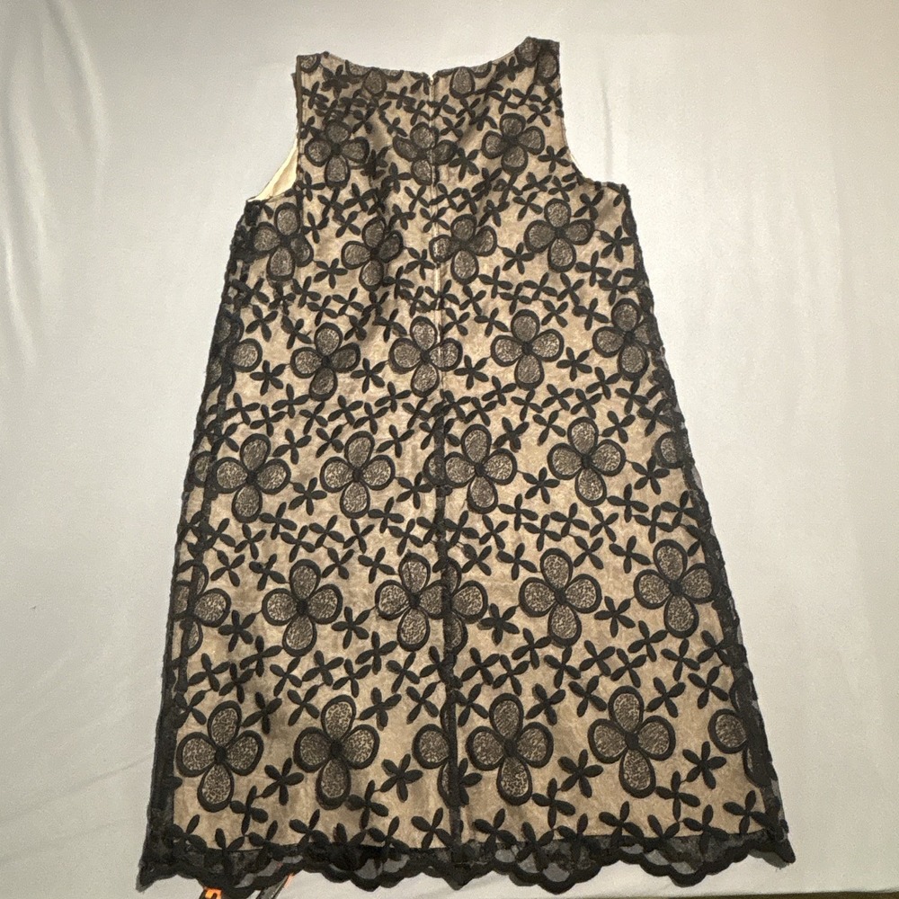 ERIN black & beige floral lace overlay shift dress lined sleeveless, size 4